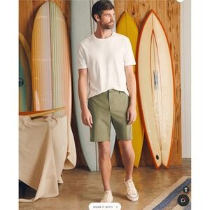 Faherty All Day 1.0 Short 9″ Olive Sz 33 Men's Tech Flat-Front Performance Short